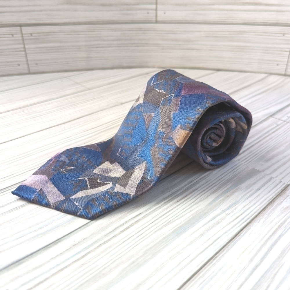 Oscar de la Renta Vintage Abstract Tie in Blue and Gray Multi